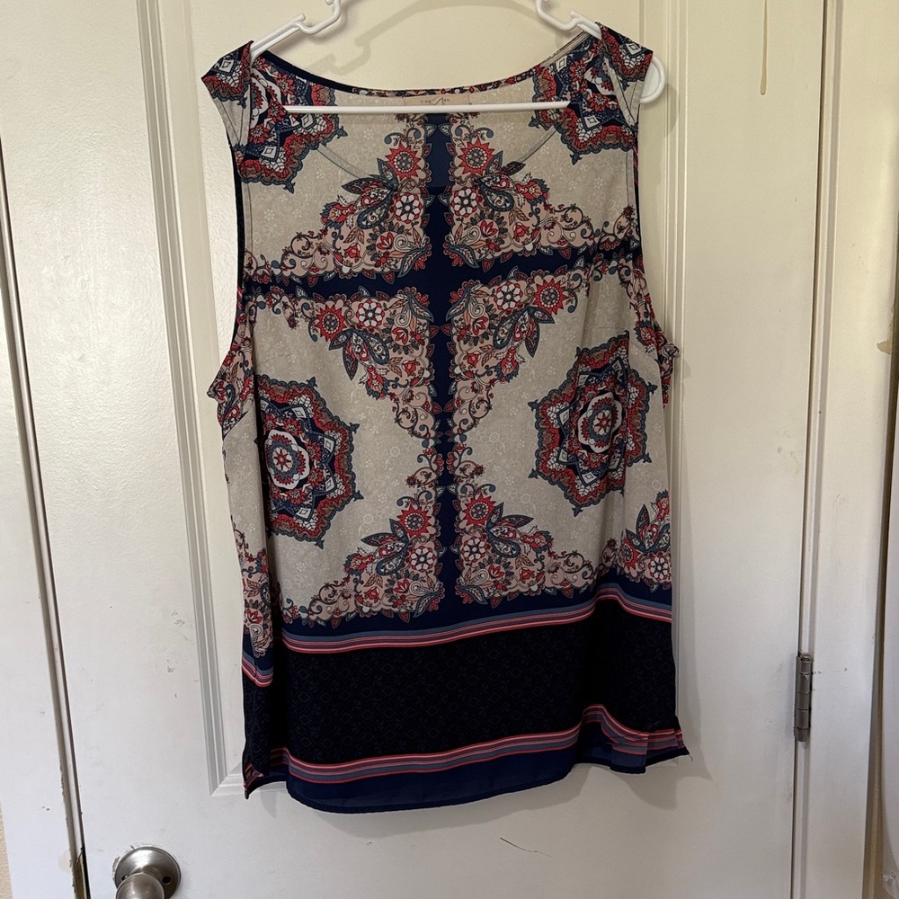 Floral Patterned Sleeveless Top - Blue and Red